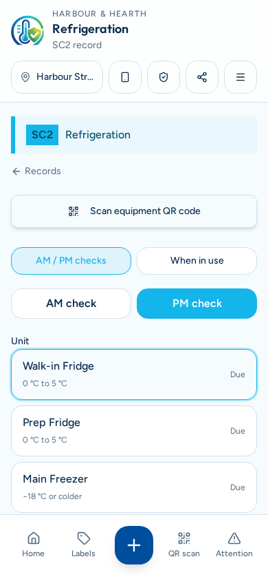 Fridge temperature check form on a phone